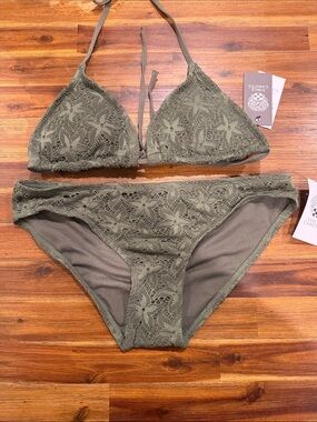 Vince Camuto Olive Lace Triangle Bikini Set